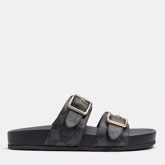 NEW COACH Allanah Slide Sandal In Signature Canvas Women's Black CK412 us 10 - Picture 7 of 10